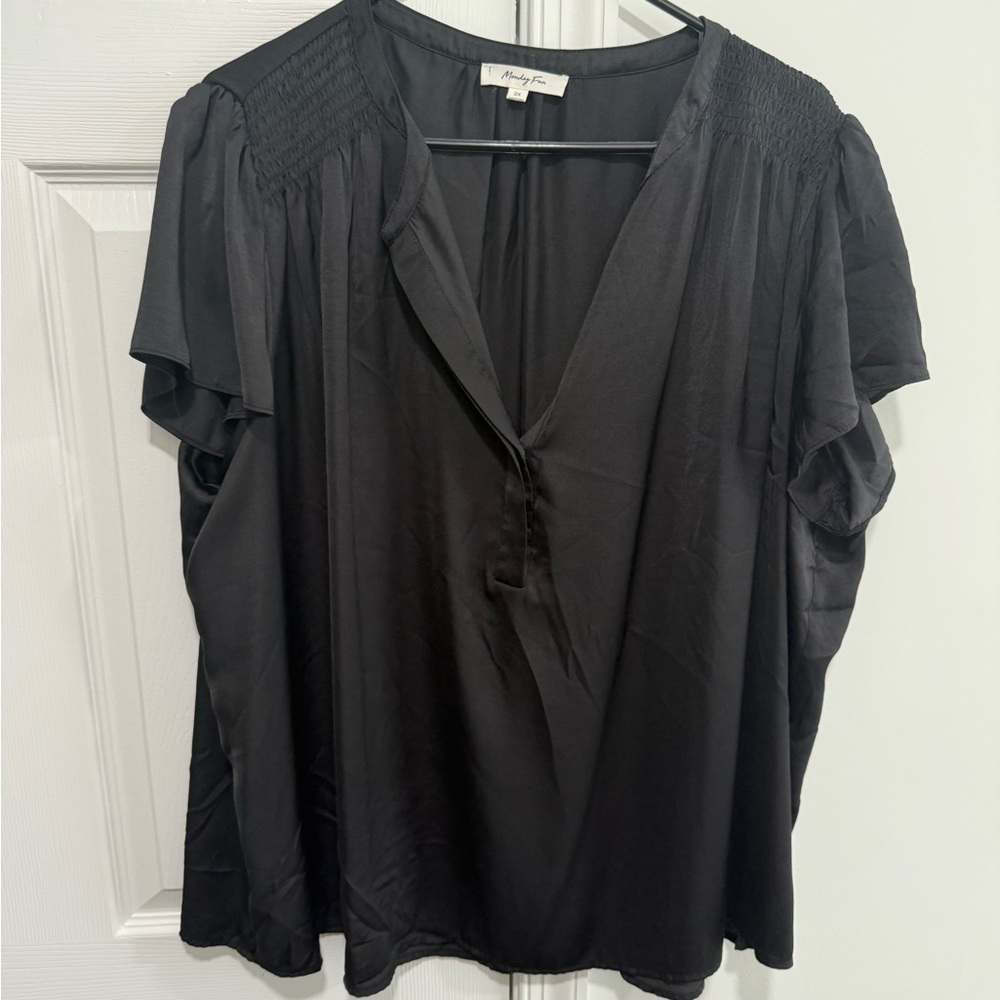 Chic Black V-Neck Blouse by Lucky Brand